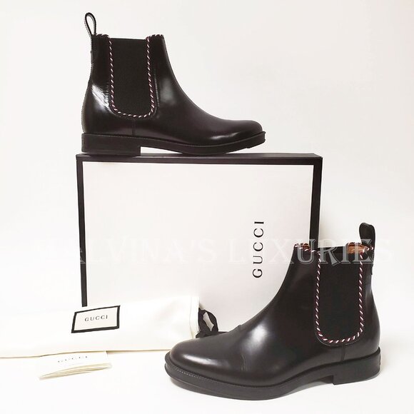 GUCCI BOOTS MENS CHELSEA ANKLE BLACK LEATHER ELASTIC GORES - Picture 4 of 12